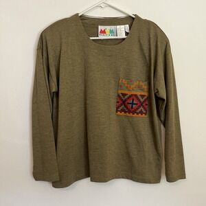 Marcy N Me Women's Oversize M Vintage Top 1990 Aztec Pocket Green Shoulder Pads